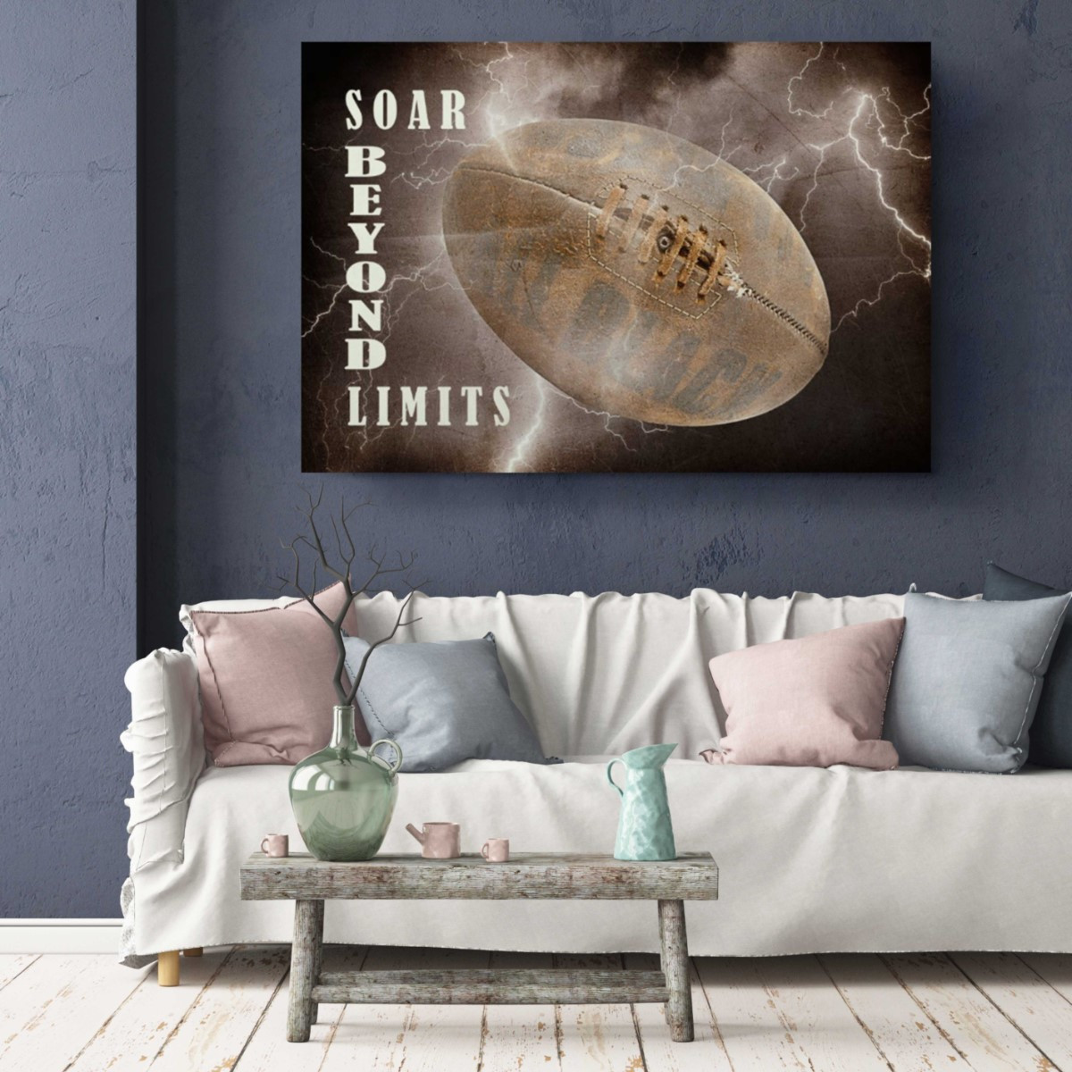 Soar Beyond Limits Rugby Ball Canvas Print Motivation Photography Wall Art