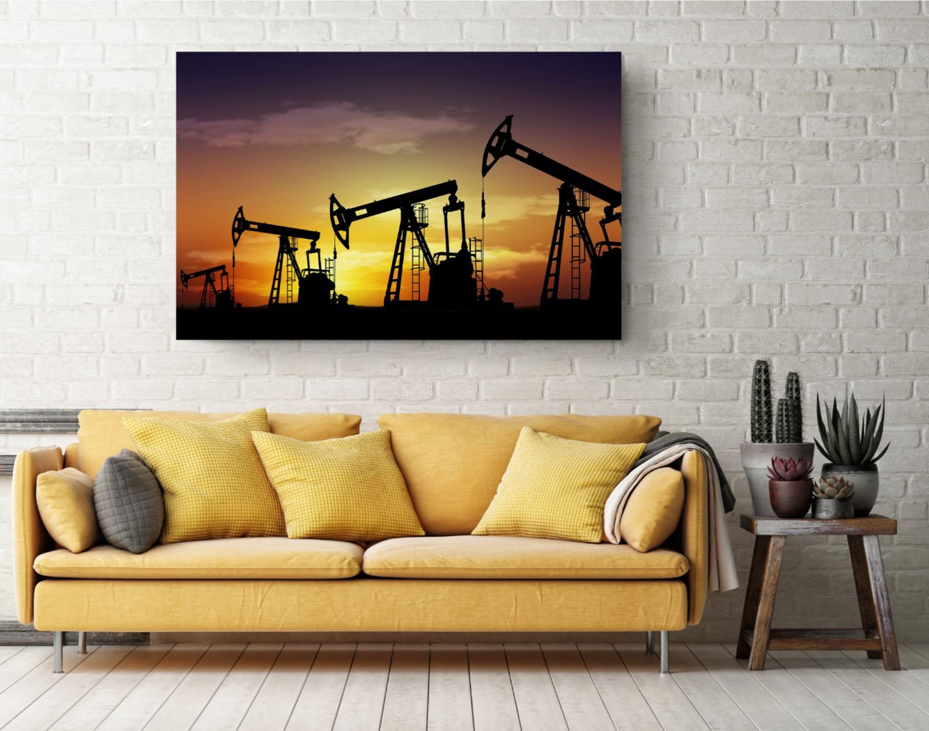 Oil Rig Drilling Offshore Platform Sunset Canvas Print Wall Art