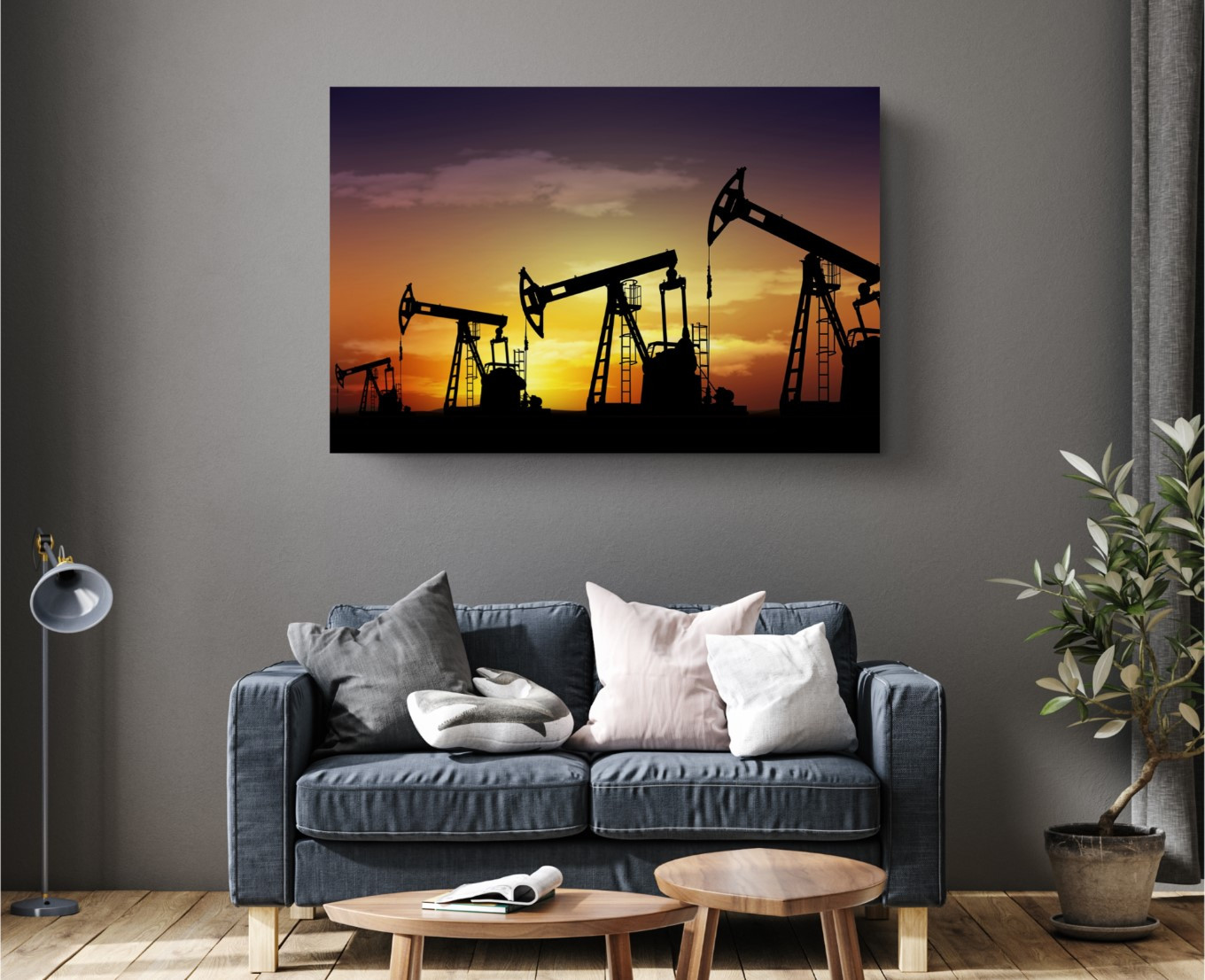 Oil Rig Drilling Offshore Platform Sunset Canvas Print Wall Art