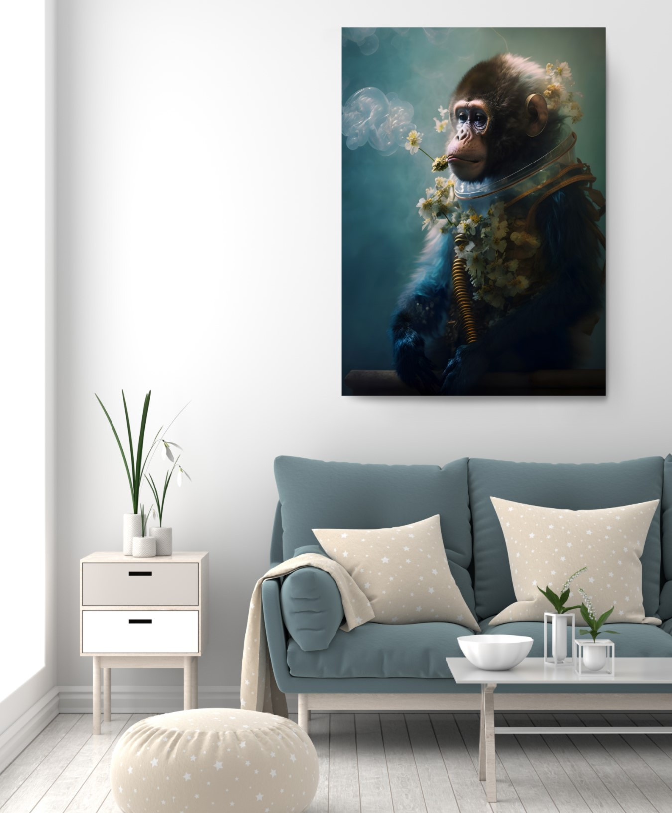 Astronaut Monkey with Flowers Animal Kingdom Motivation Canvas Wall Art