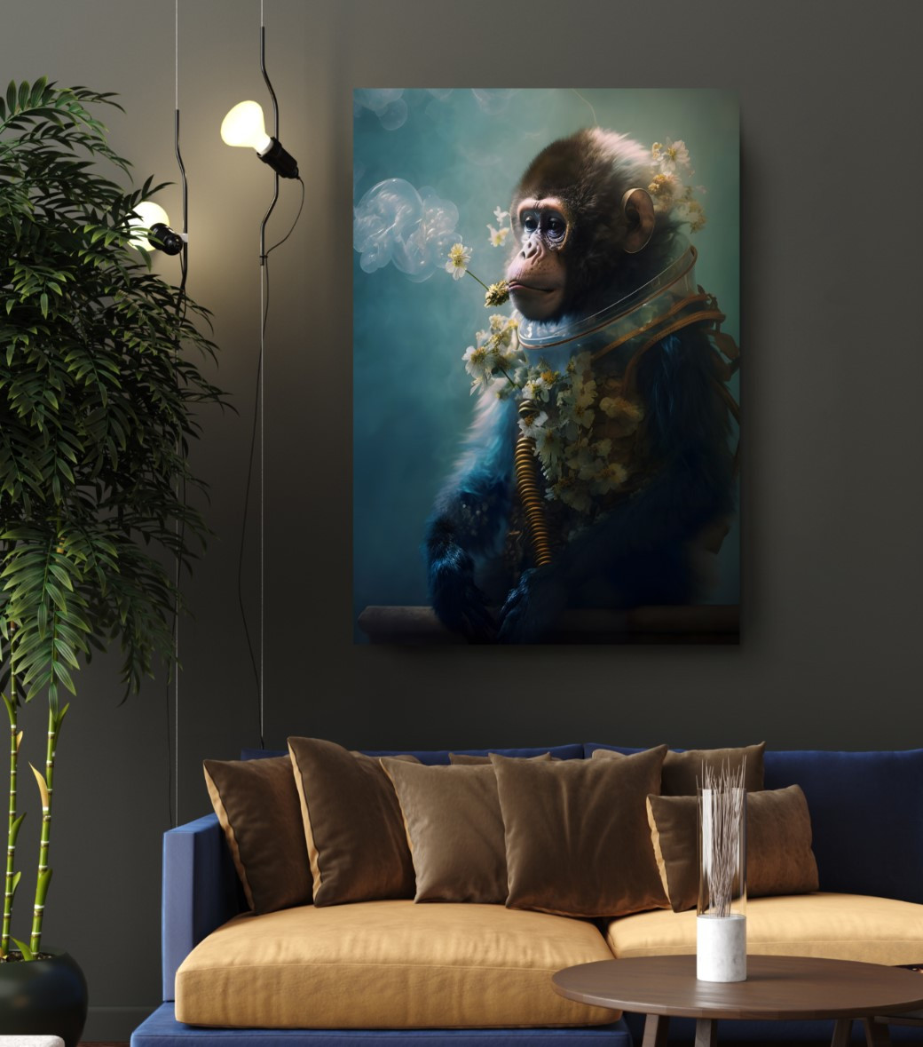 Astronaut Monkey with Flowers Animal Kingdom Motivation Canvas Wall Art