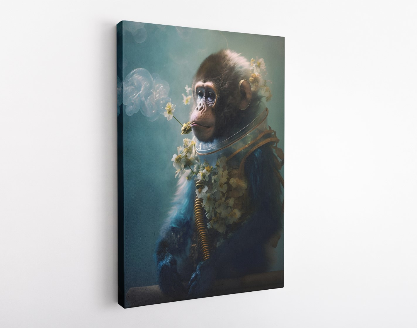 Astronaut Monkey with Flowers Animal Kingdom Motivation Canvas Wall Art