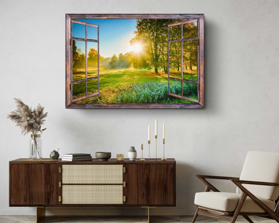 Exotic Green Day Forest View Open Window Canvas Print Wall Art