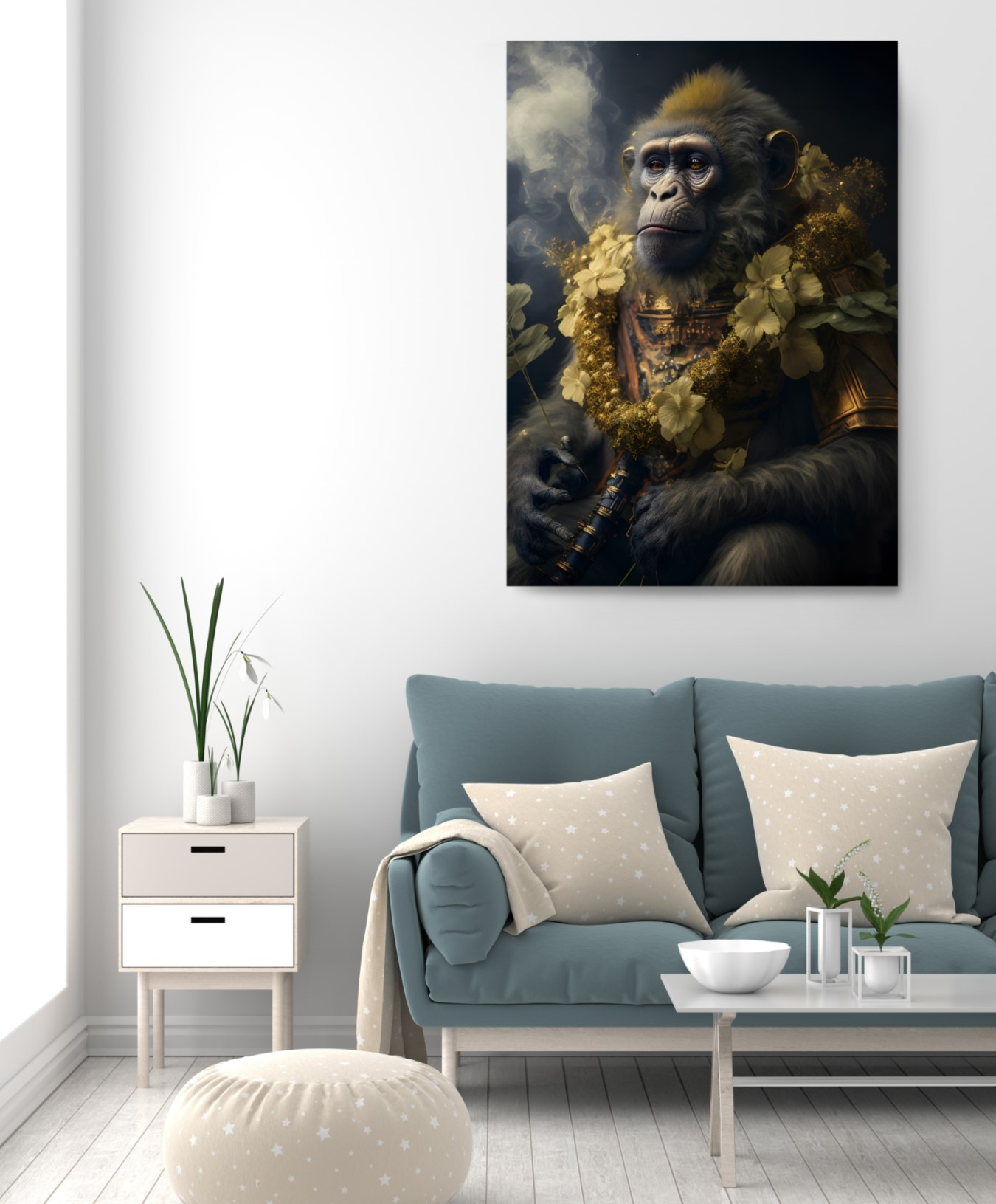 Warrior Monkey with Flowers Animal Kingdom Motivation Canvas Wall Art