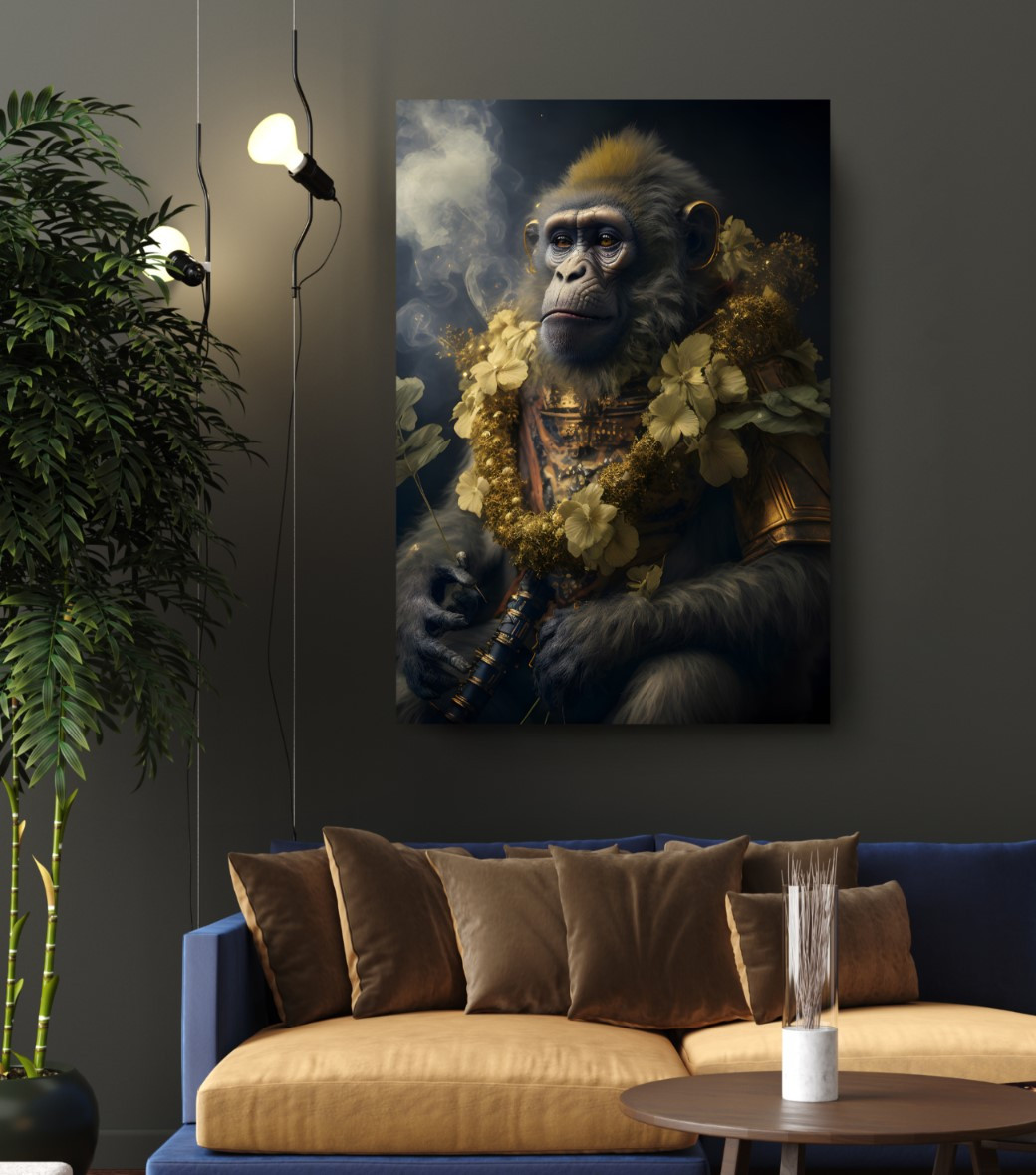 Warrior Monkey with Flowers Animal Kingdom Motivation Canvas Wall Art