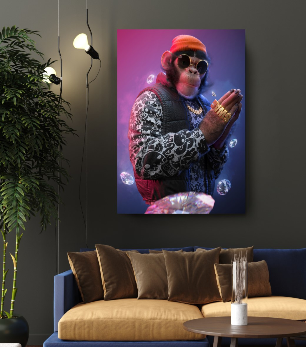 Swag Monkey with Diamonds Motivation Canvas Wall Art