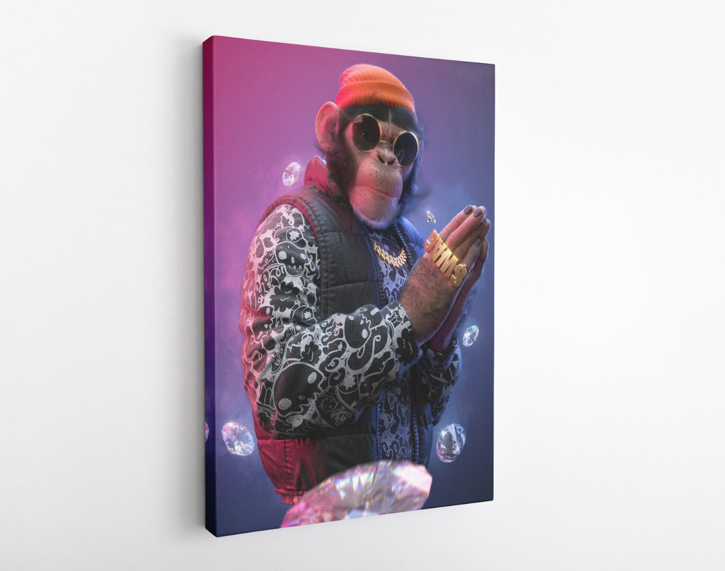 Swag Monkey with Diamonds Motivation Canvas Wall Art