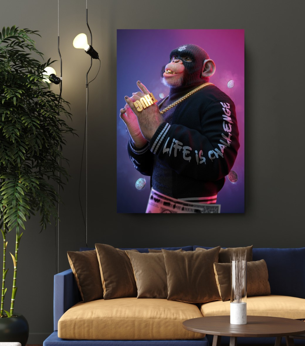 Thug Monkey with Coins Motivation Canvas Wall Art