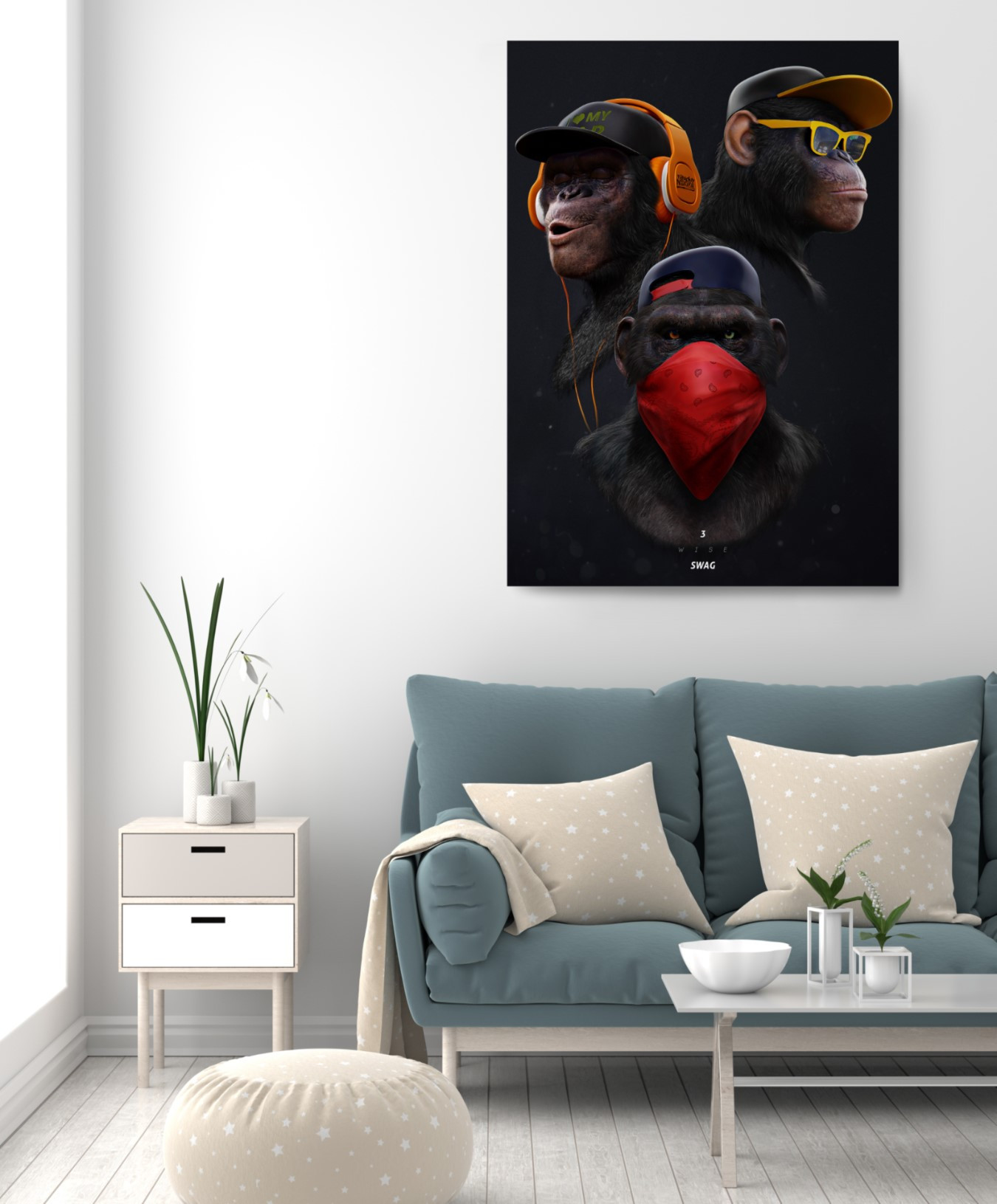 Three Wise Swag Monkey Motivation Canvas Wall Art