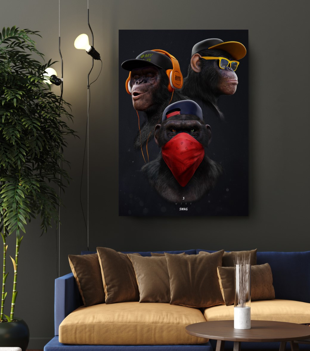 Three Wise Swag Monkey Motivation Canvas Wall Art