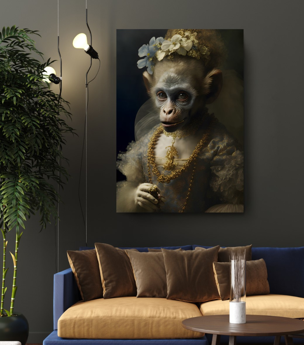 Maiden Monkey with Flowers Animal Kingdom Motivation Canvas Wall Art