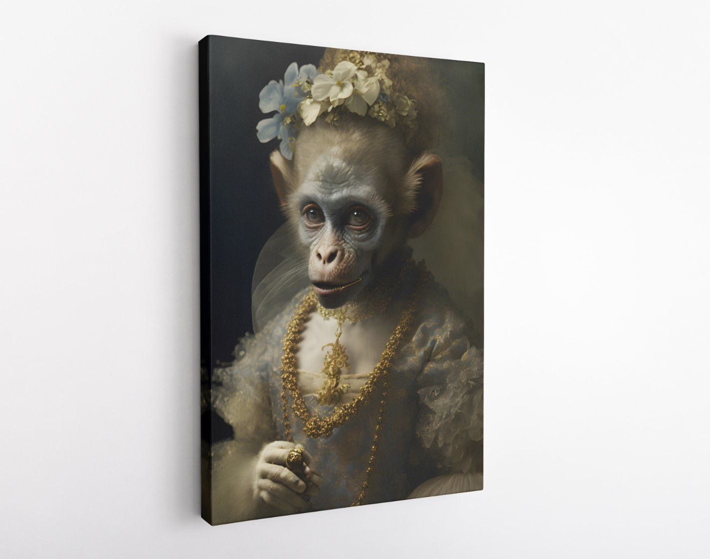 Maiden Monkey with Flowers Animal Kingdom Motivation Canvas Wall Art