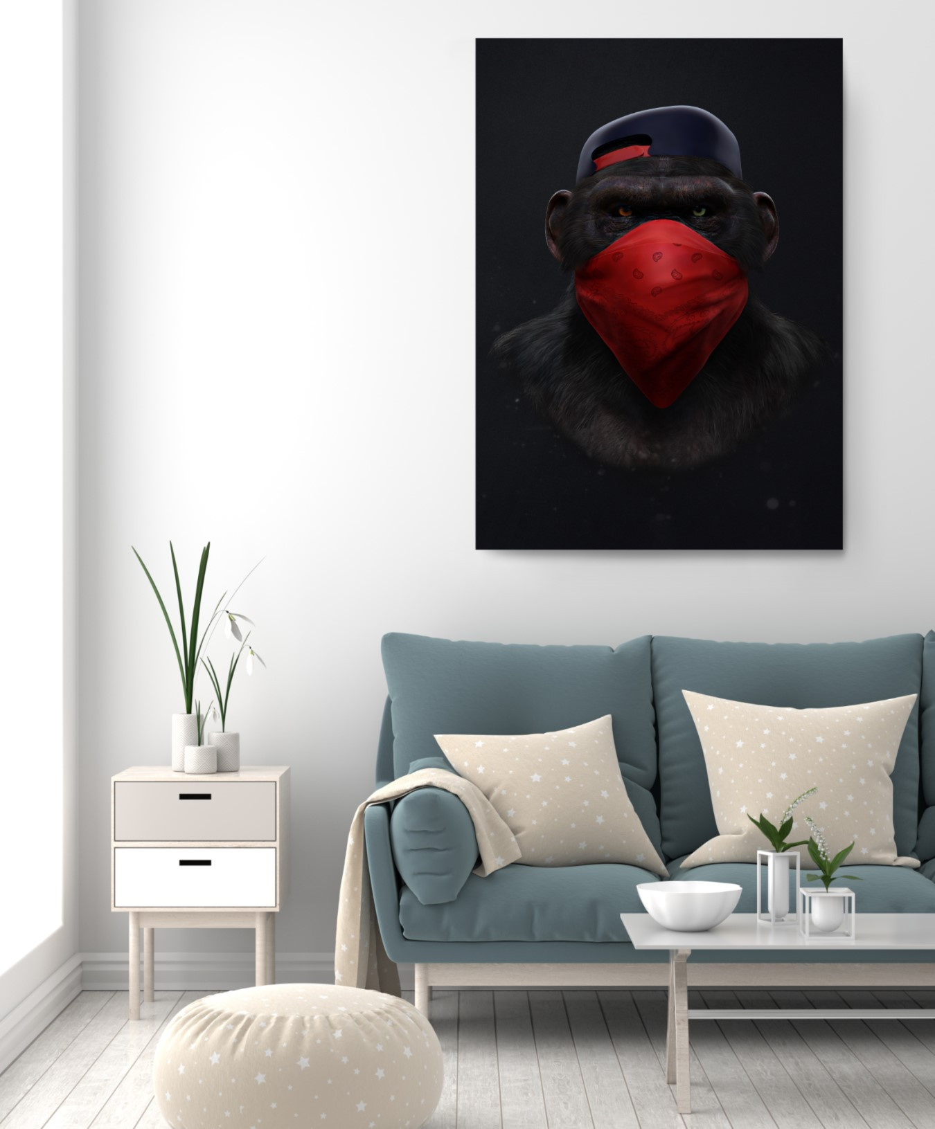 Rebel Monkey with Face Bandana Motivation Canvas Wall Art