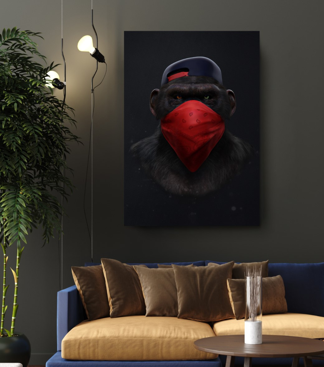Rebel Monkey with Face Bandana Motivation Canvas Wall Art