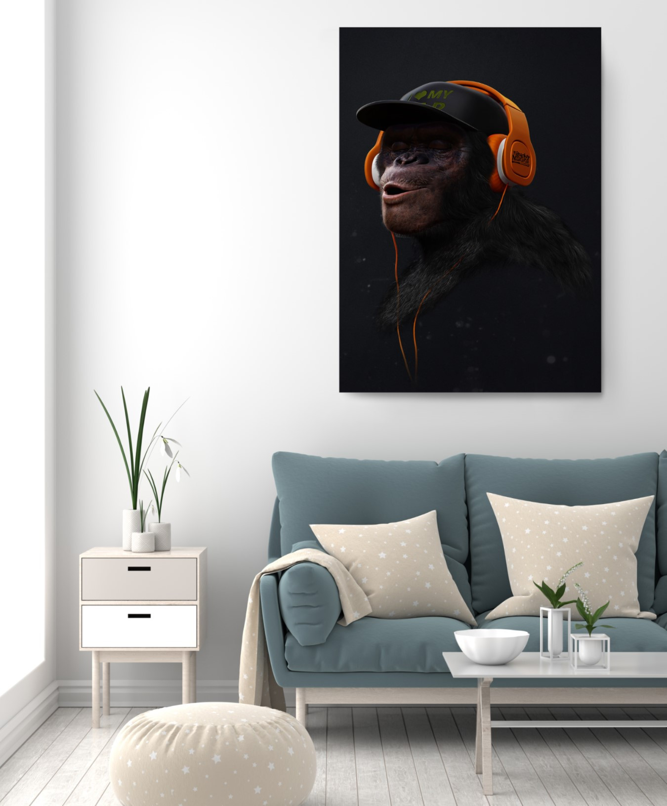 Swag Monkey with Headphones Motivation Canvas Wall Art