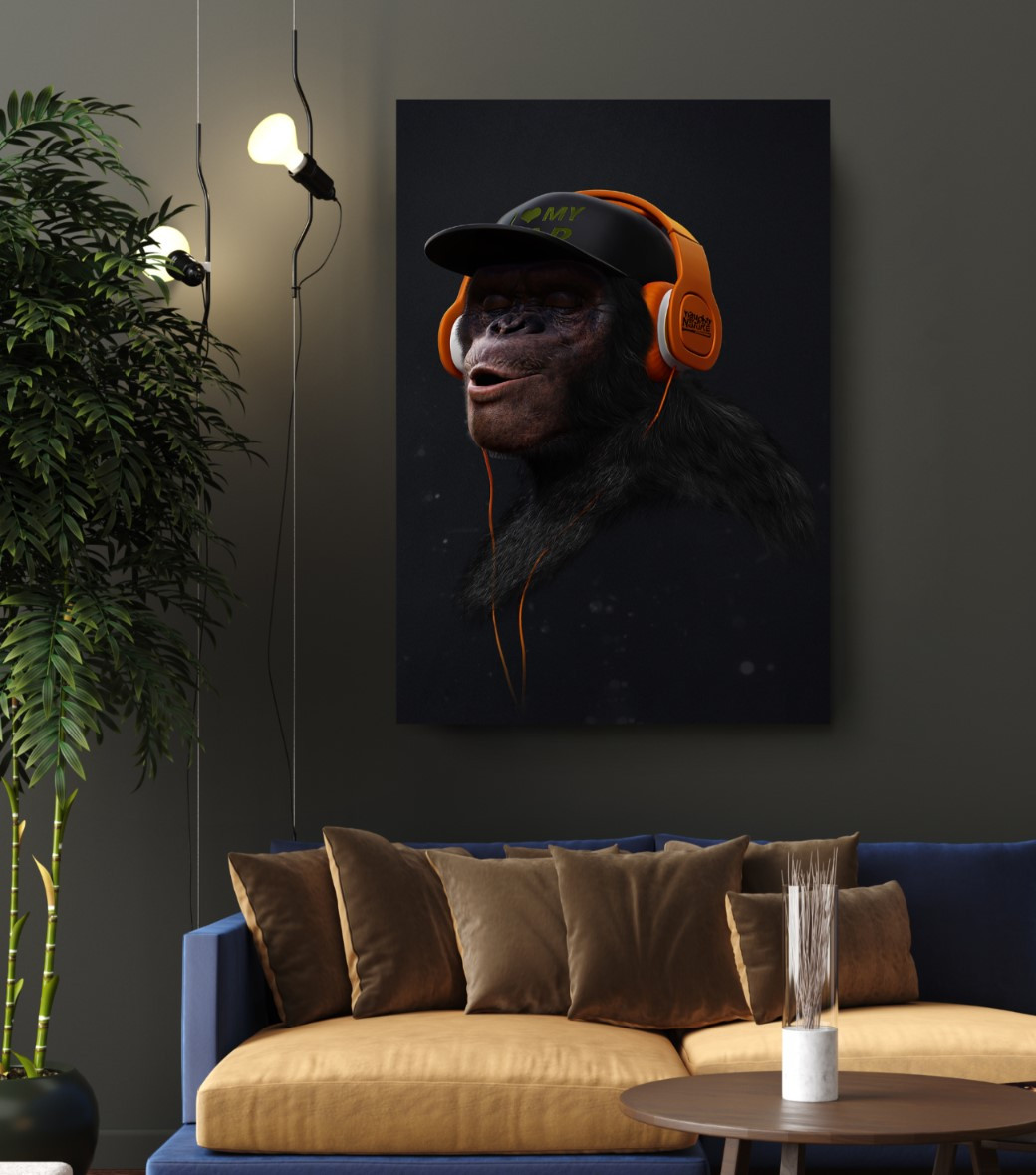 Swag Monkey with Headphones Motivation Canvas Wall Art