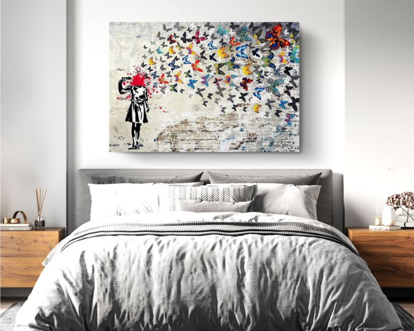 Headshot Butterfly Girl Suicide Banksy Graffiti Street Art Canvas Wall Art