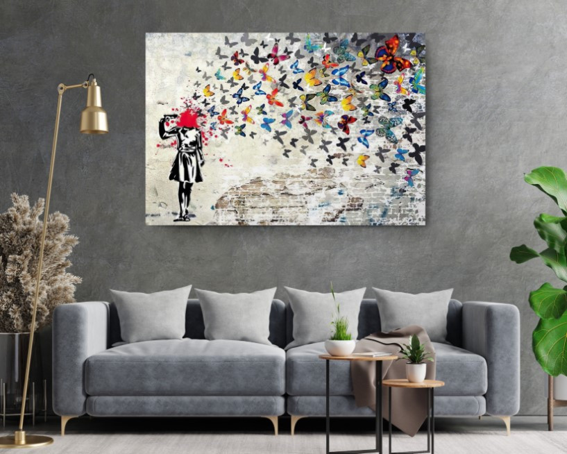 Headshot Butterfly Girl Suicide Banksy Graffiti Street Art Canvas Wall Art
