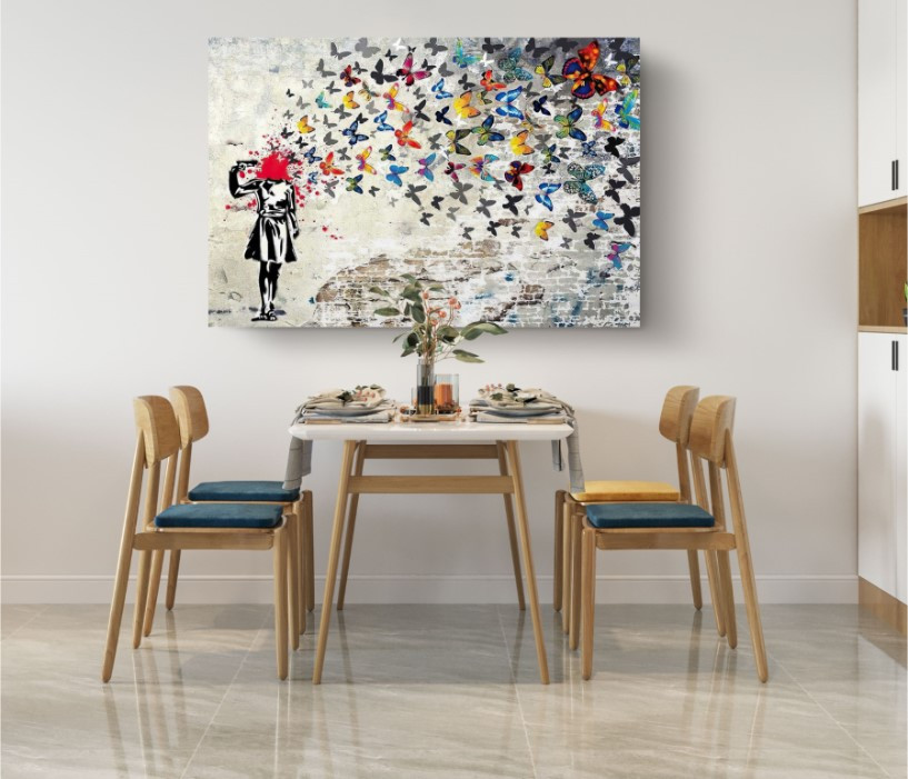 Headshot Butterfly Girl Suicide Banksy Graffiti Street Art Canvas Wall Art