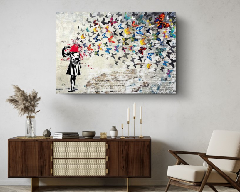 Headshot Butterfly Girl Suicide Banksy Graffiti Street Art Canvas Wall Art