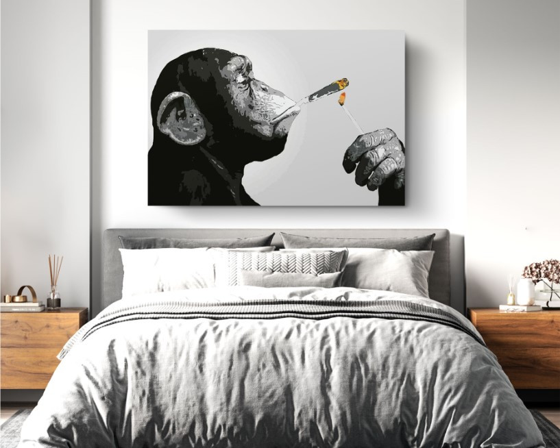 Monkey Thinker Smoking Joint Banksy Graffiti Canvas Wall Art