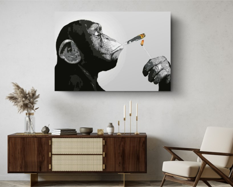 Monkey Thinker Smoking Joint Banksy Graffiti Canvas Wall Art
