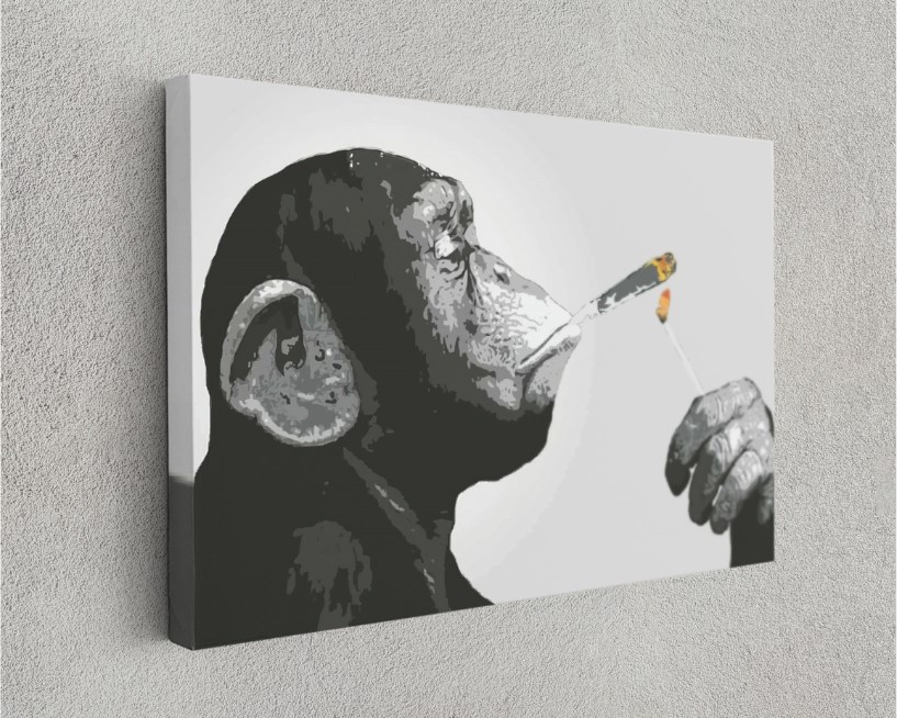 Monkey Thinker Smoking Joint Banksy Graffiti Canvas Wall Art