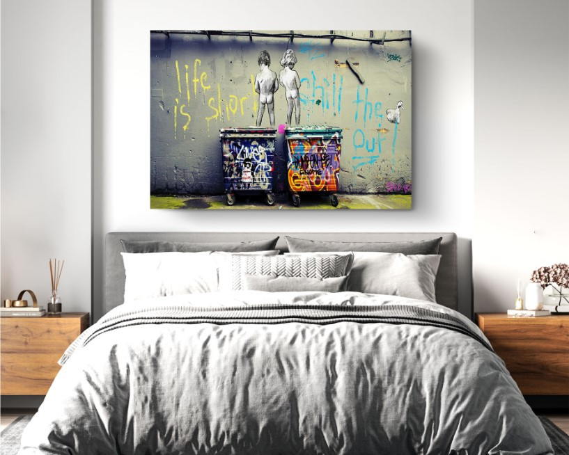 Peeing Boys Life is Short Chill The Duck Out Banksy Graffiti Canvas Wall Art