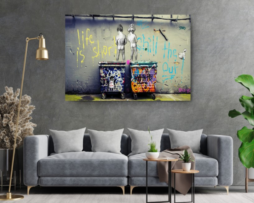 Peeing Boys Life is Short Chill The Duck Out Banksy Graffiti Canvas Wall Art
