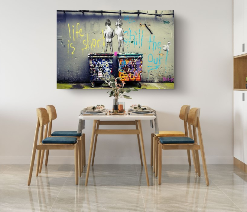 Peeing Boys Life is Short Chill The Duck Out Banksy Graffiti Canvas Wall Art