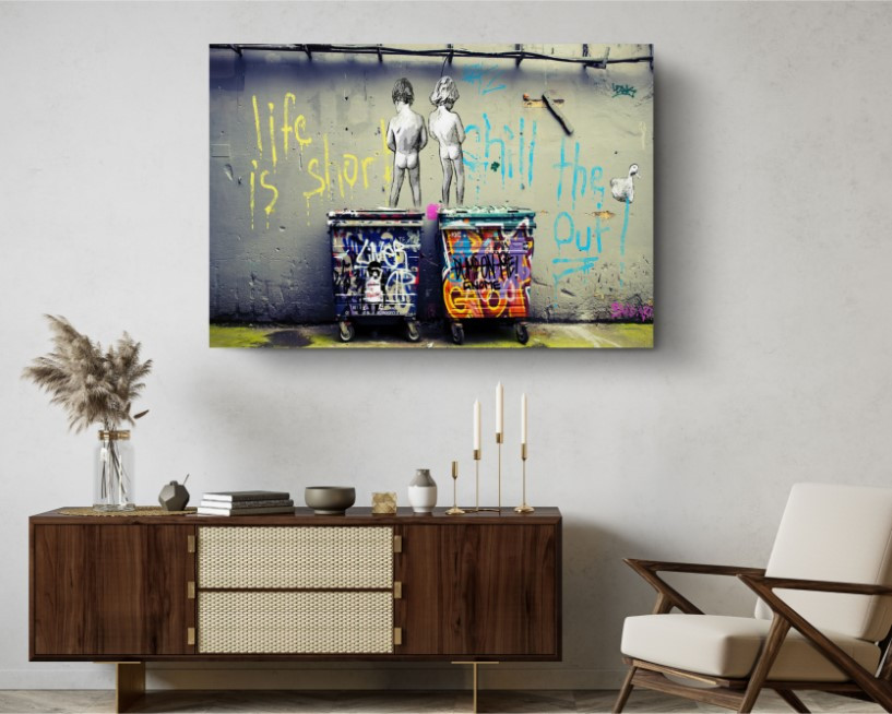 Peeing Boys Life is Short Chill The Duck Out Banksy Graffiti Canvas Wall Art