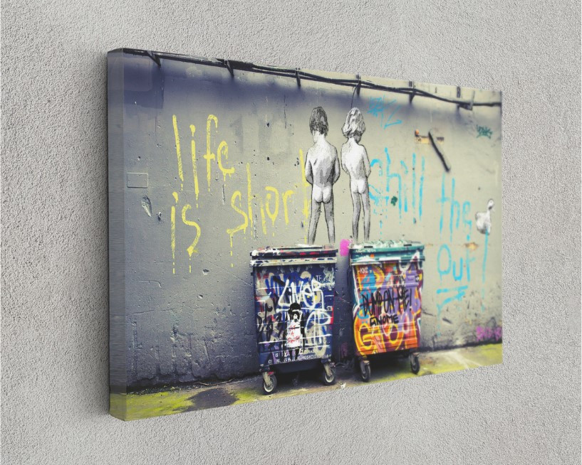 Peeing Boys Life is Short Chill The Duck Out Banksy Graffiti Canvas Wall Art
