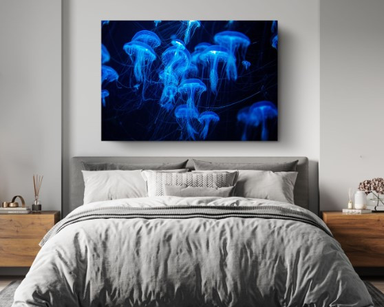 Blue Jellyfish Canvas Print Jellyfish Swarm Canvas Wall Art Home Decoration