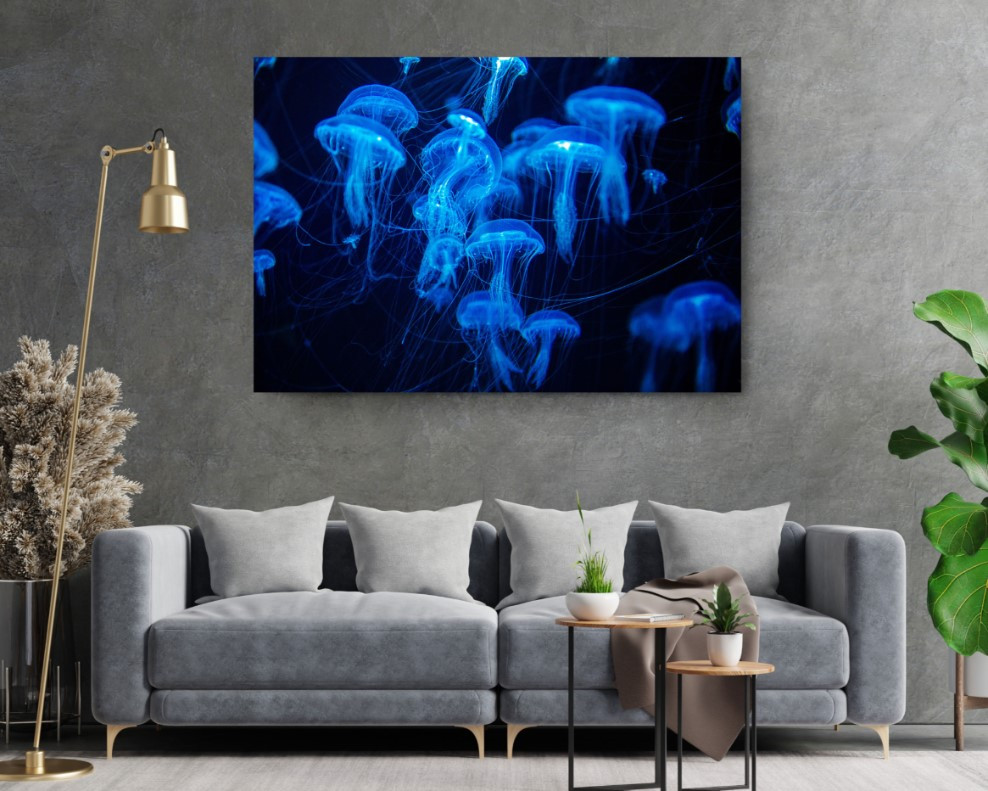 Blue Jellyfish Canvas Print Jellyfish Swarm Canvas Wall Art Home Decoration