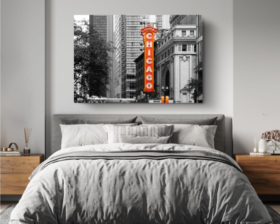 Chicago Theater Color Splash Canvas Print City Wall Art Home Decoration
