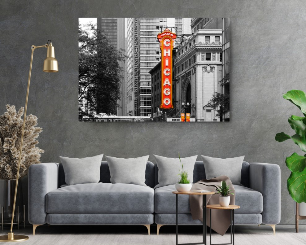 Chicago Theater Color Splash Canvas Print City Wall Art Home Decoration