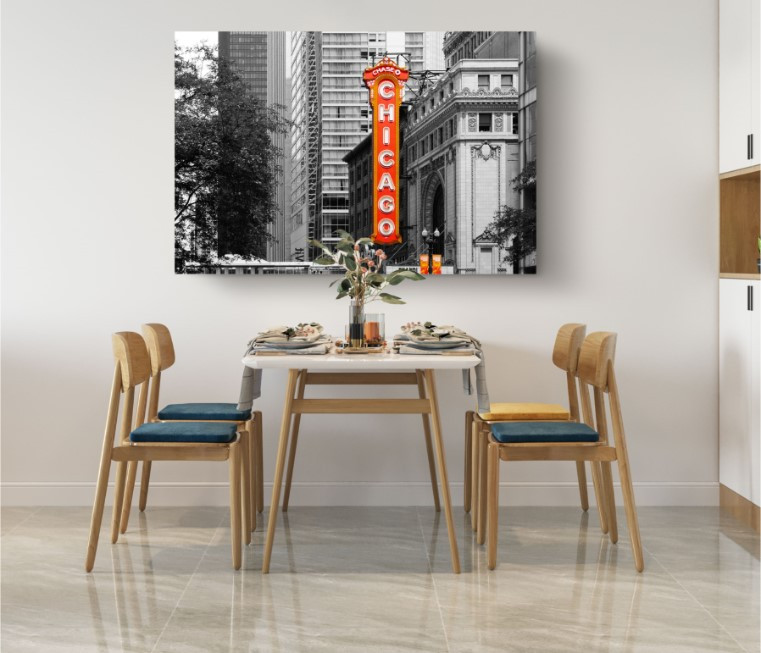 Chicago Theater Color Splash Canvas Print City Wall Art Home Decoration
