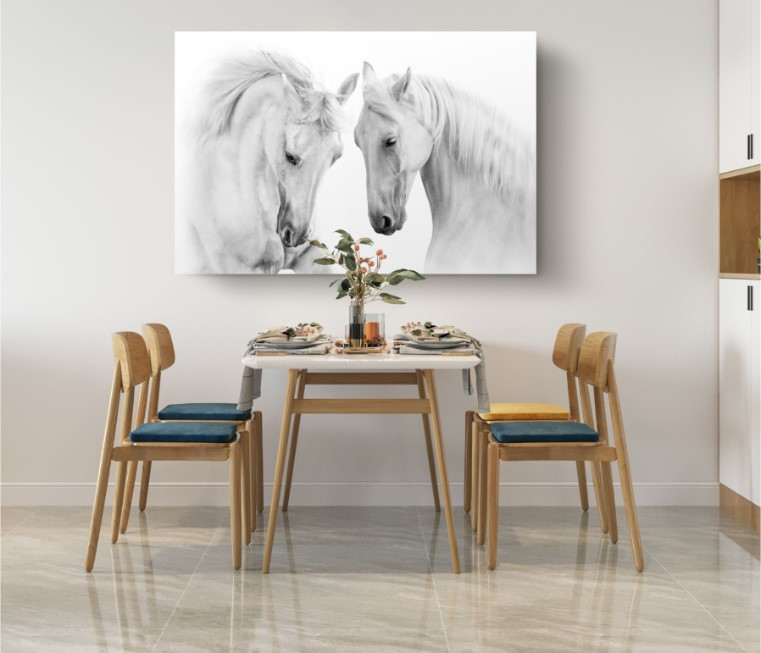 Couple White Horse On White Animal Canvas Print Wall Art Home Decoration