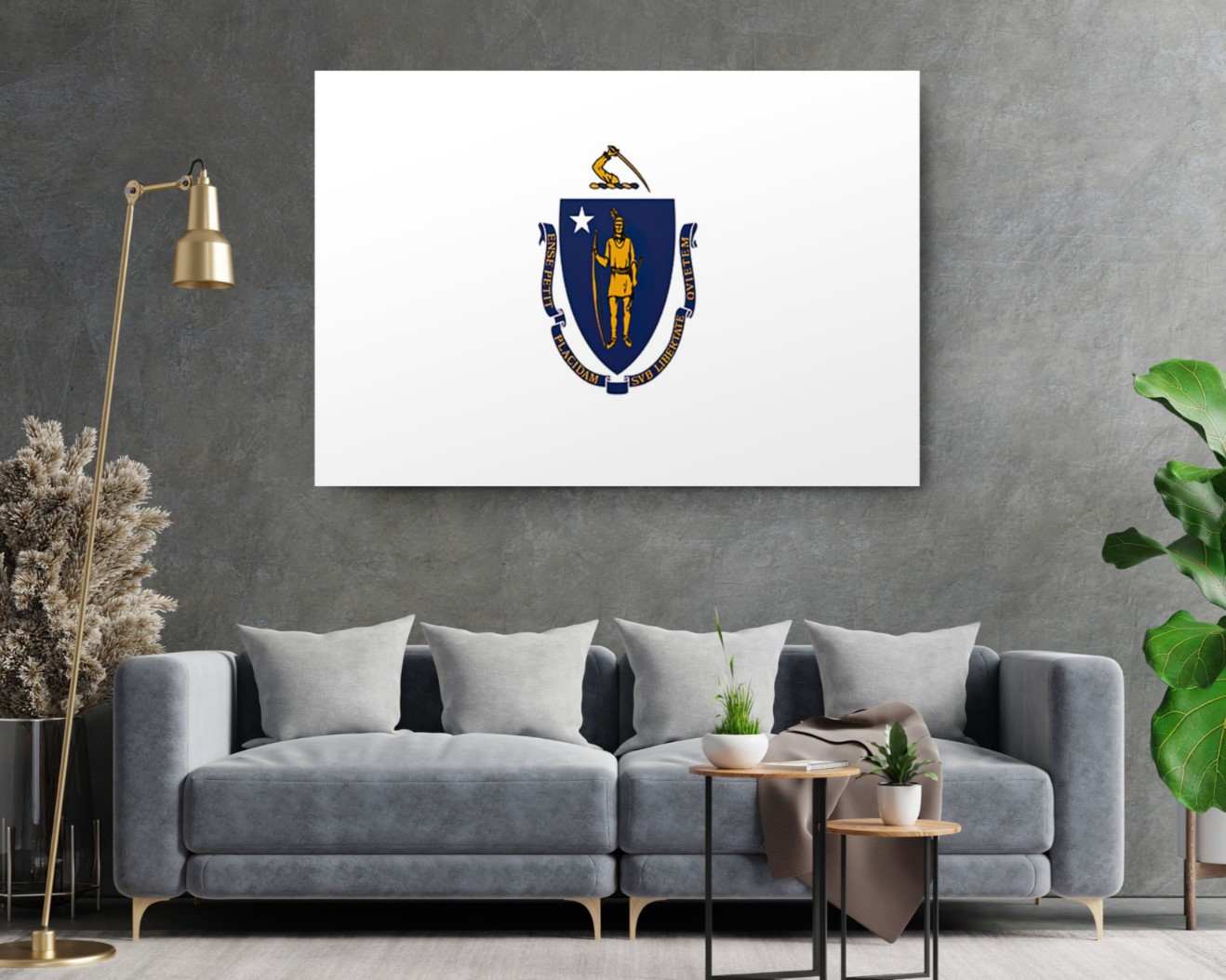 Massachusetts State Flag USA Flags Edition Canvas Wall Art Home Decoration