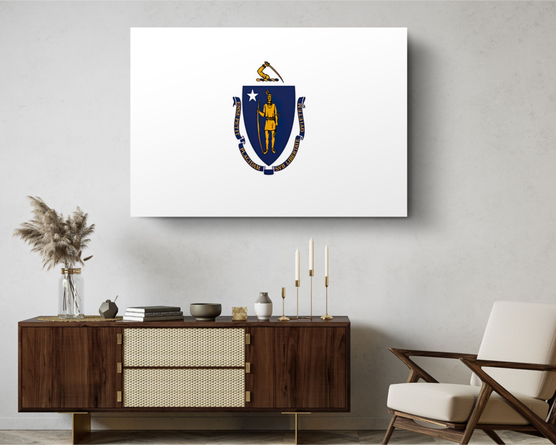Massachusetts State Flag USA Flags Edition Canvas Wall Art Home Decoration