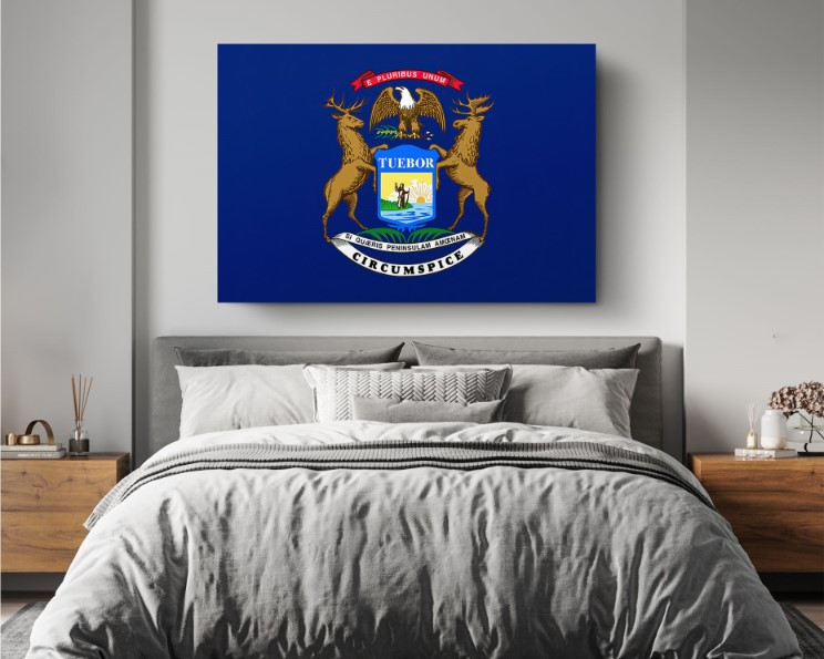 Michigan State Flag USA Flags Edition Canvas Wall Art Home Decoration