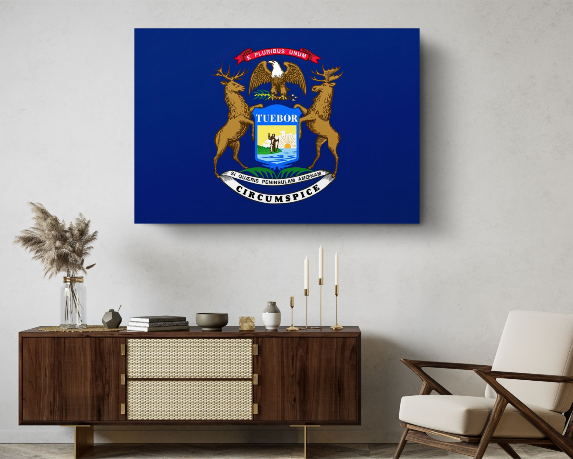 Michigan State Flag USA Flags Edition Canvas Wall Art Home Decoration
