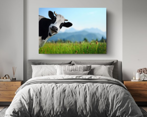 Funny Cow Meadow Motivation Animal Canvas Print Wall Art