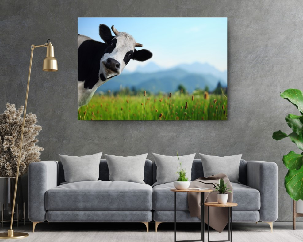Funny Cow Meadow Motivation Animal Canvas Print Wall Art