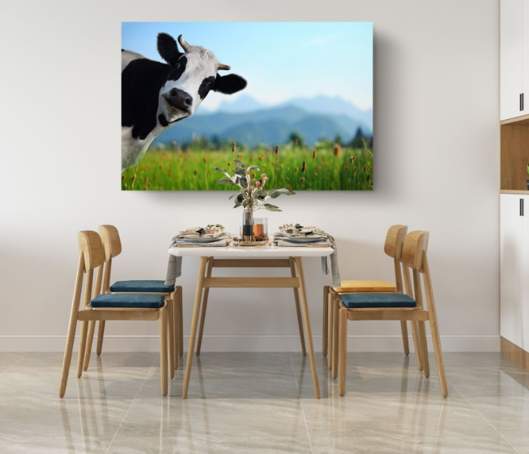 Funny Cow Meadow Motivation Animal Canvas Print Wall Art