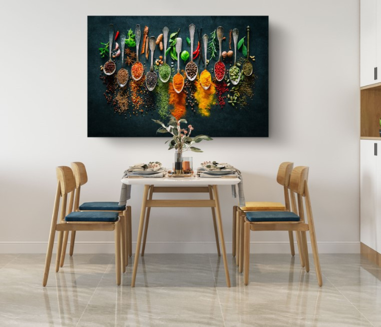 Herbs Spices For Cooking On Dark Food Kitchen Canvas Print Wall Art