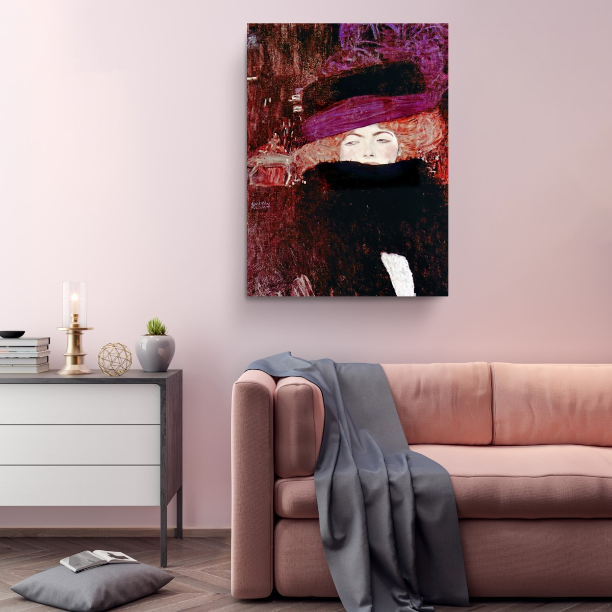 Lady With Hat And Feather Canvas Print Wall Art Gustav Klimt