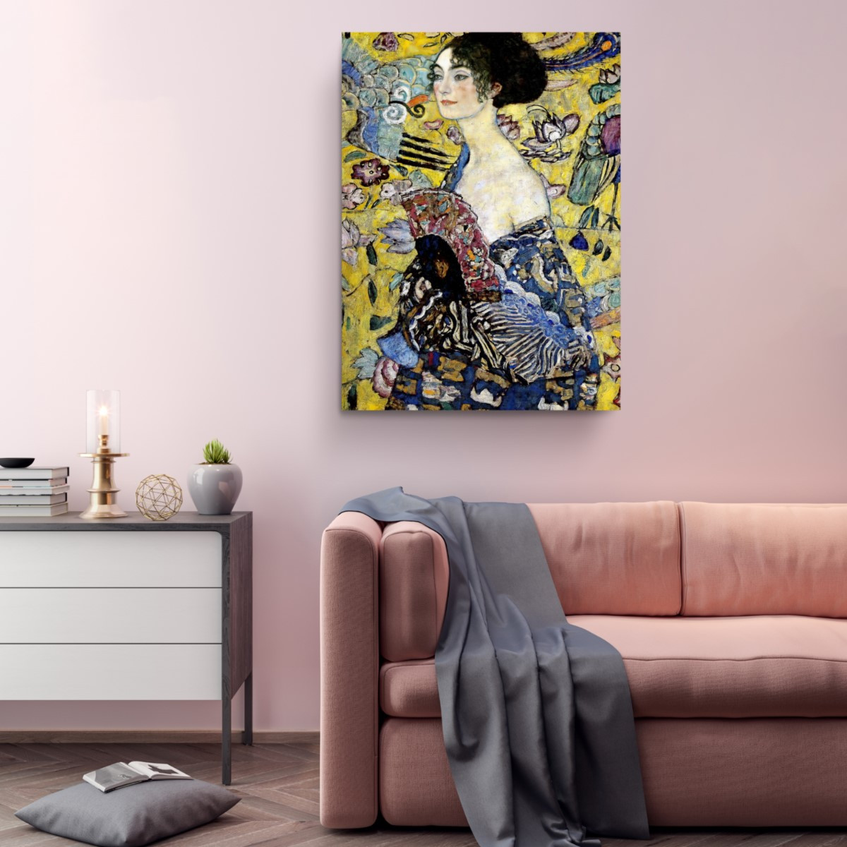 Lady with a Fan Canvas Print Wall Art Gustav Klimt