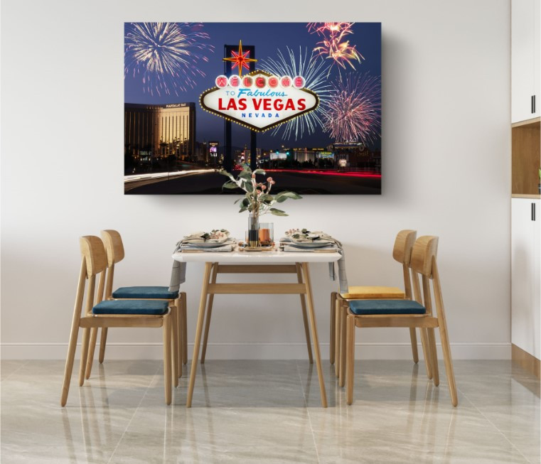 Las Vegas Welcome Sign with Fireworks City Canvas Print Wall Art
