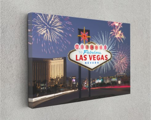 Las Vegas Welcome Sign with Fireworks City Canvas Print Wall Art